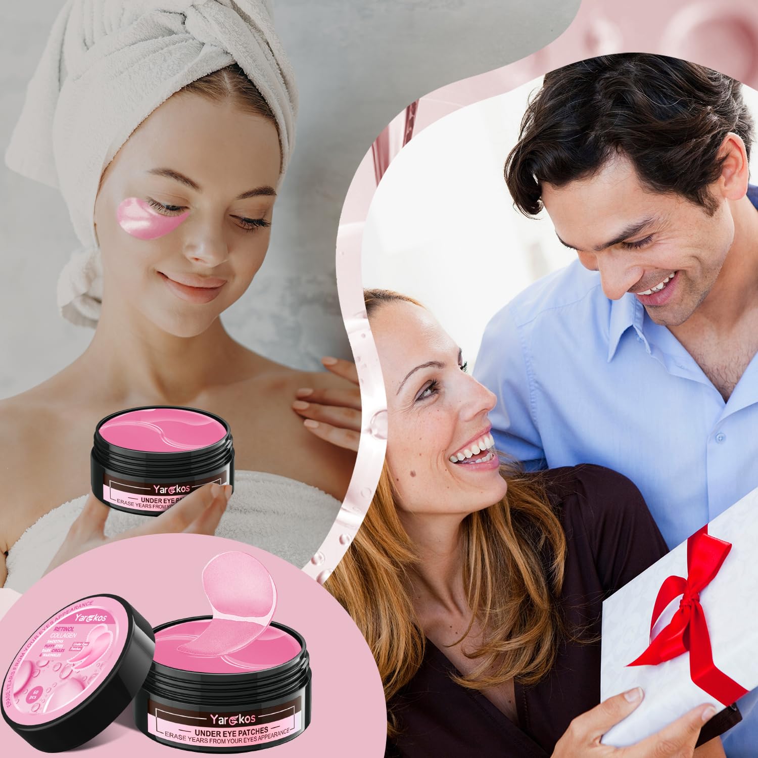 Kollagen Augenpads 60 Stueck Pink mit Hyaluron Feuchtigkeit Anti-Aging