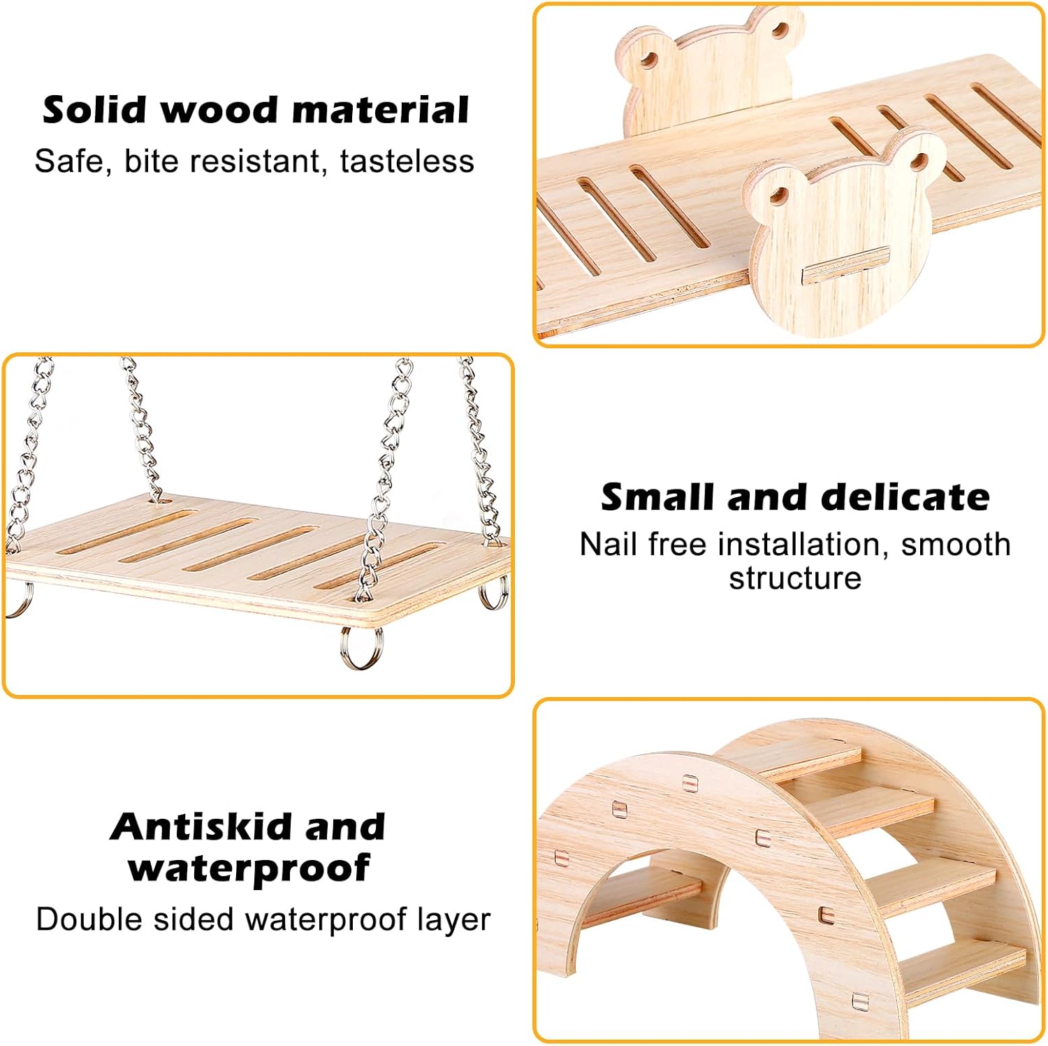 6x Hamster Holzspielzeug Set Haus Brücke Wippe Käfigzubehör