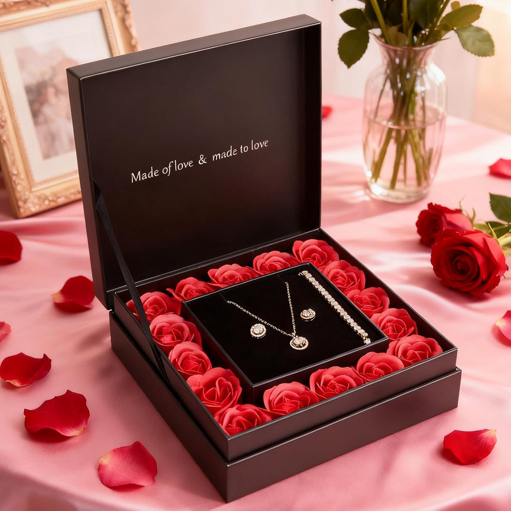 DN DECONATION Schmuckset Ewige Rose Halskette Ohrringe mit Geschenkbox