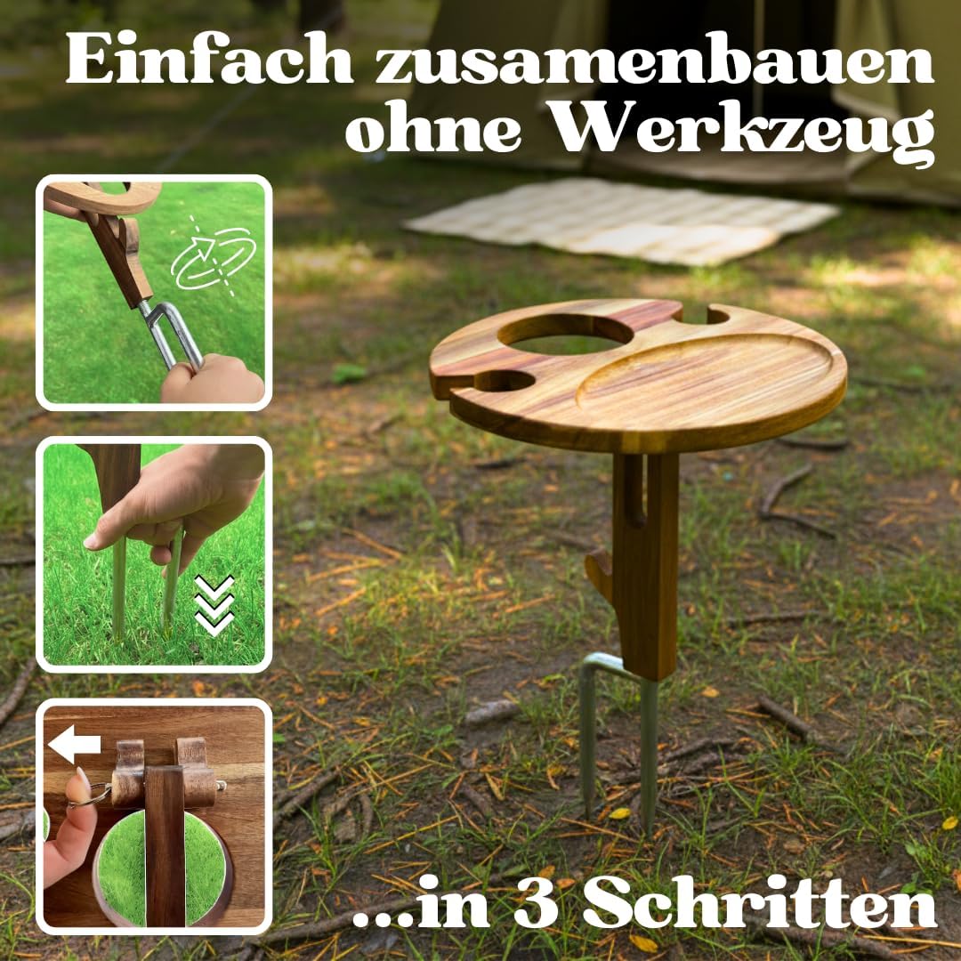 Decozy Life klappbarer Weinhalter aus Massivholz fuer Picknick Camping