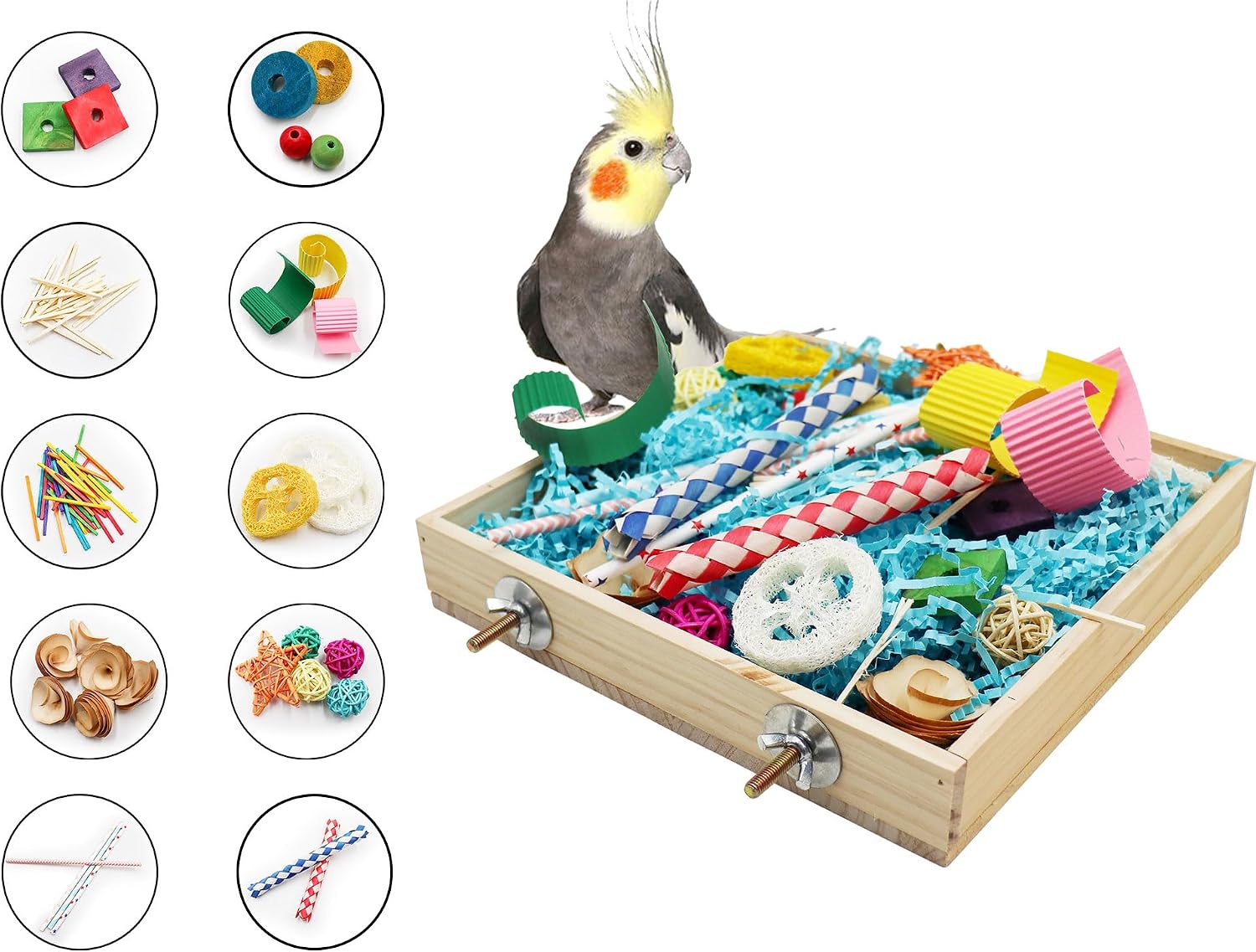 Vogel Foraging Spielzeugbox aus Holz für Papagei Wellensittich Käfig Zubehör