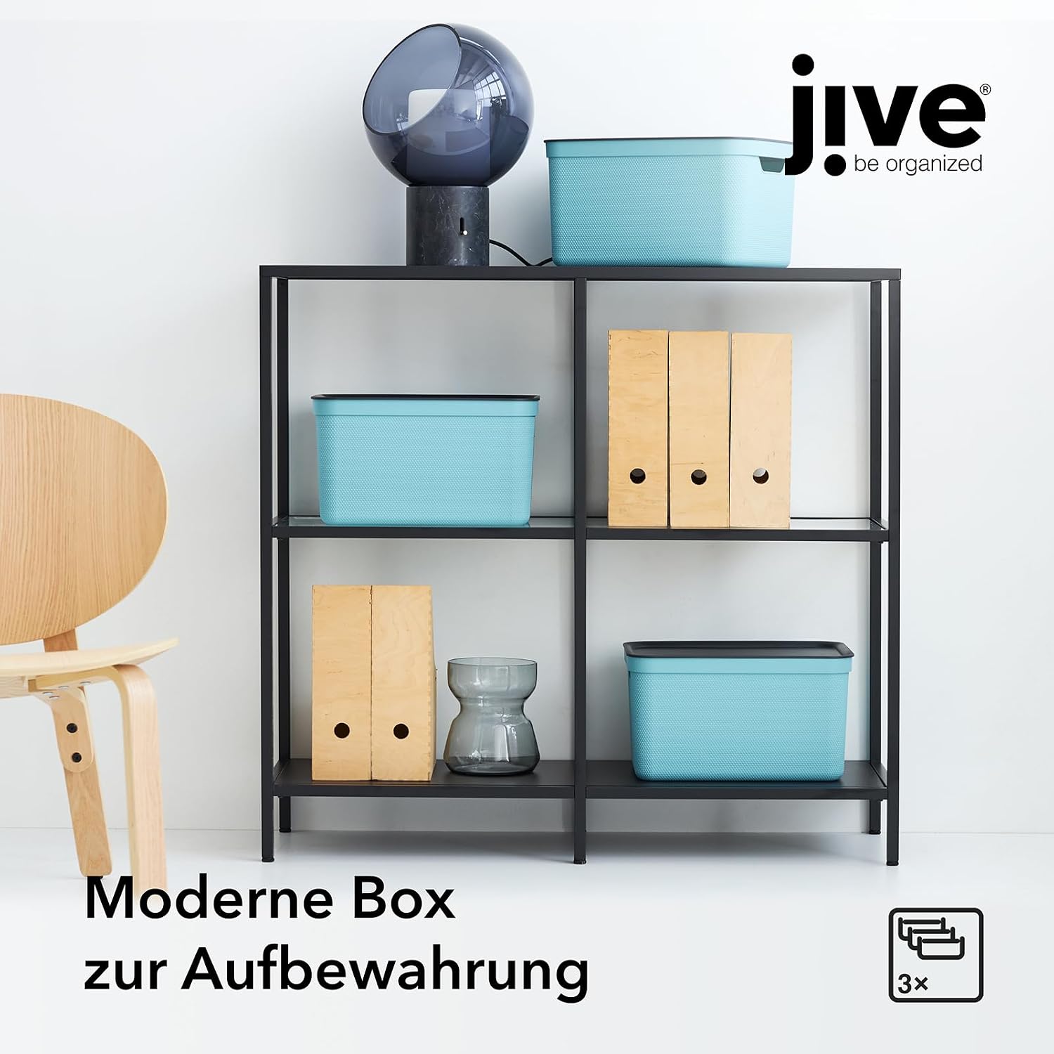 Jive Aufbewahrungsbox 3er Set mit Deckel Kunststoff Gruen Anthrazit