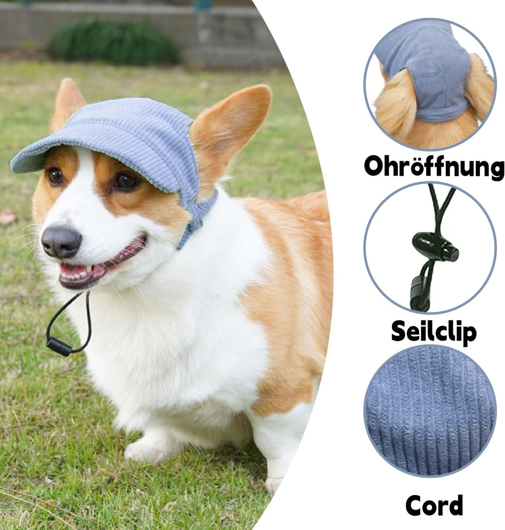 Hundesonnenhut mit Ohrloechern - Baseballmuetze fuer Welpen und Hunde