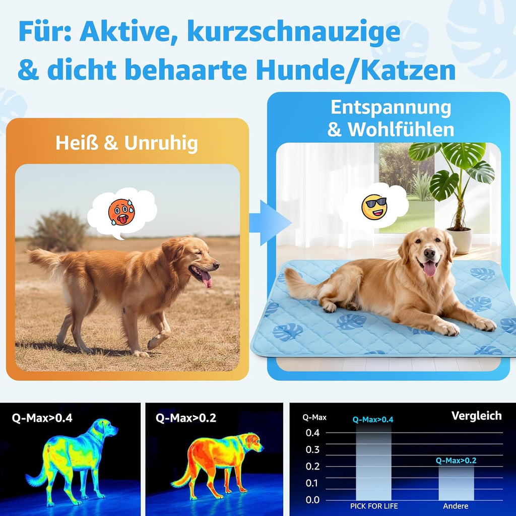 PICK FOR LIFE Kuehldecke Hund 70x55 cm Waschbar selbstkuehlend Grau 1cm