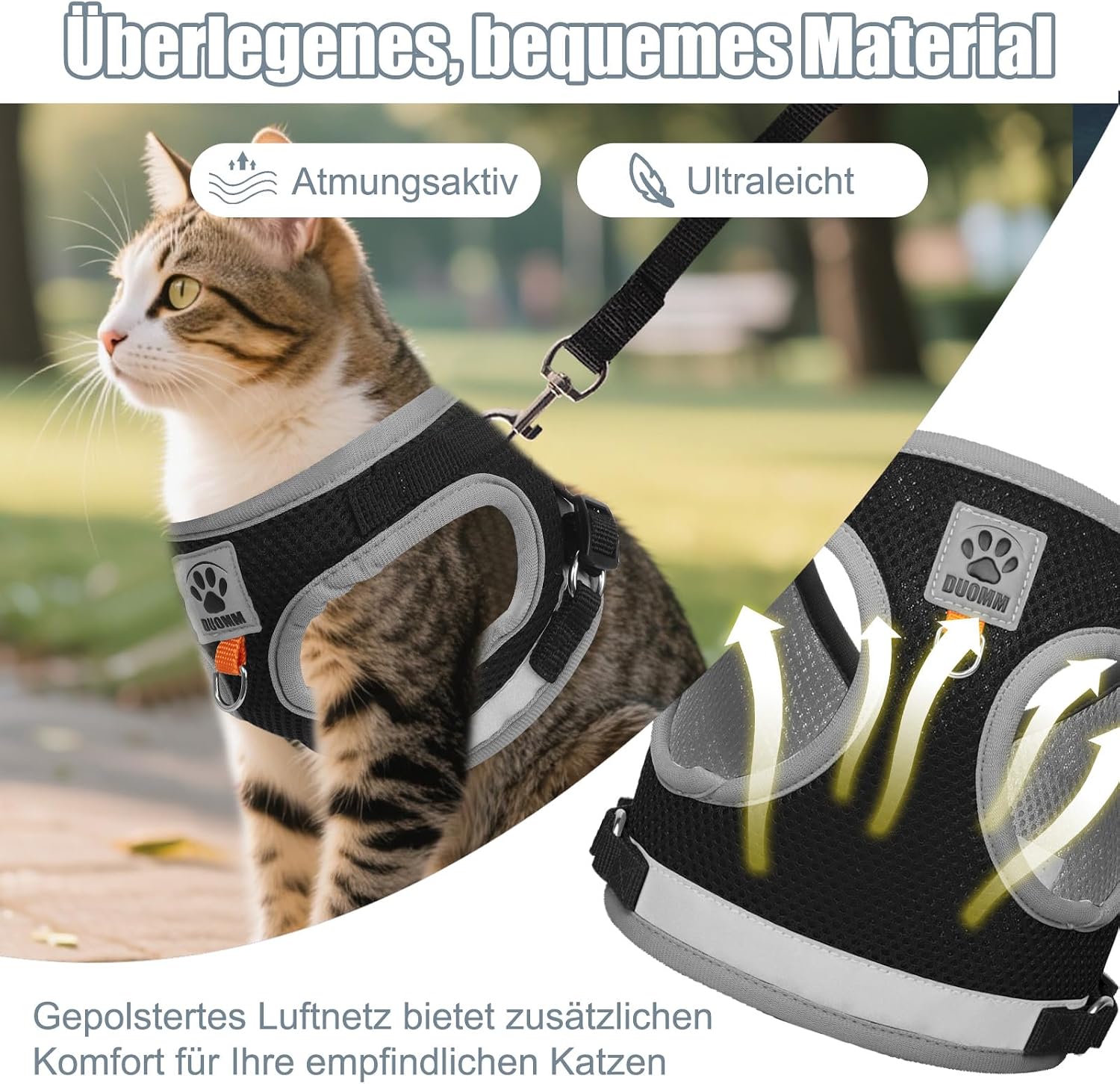 Katzengeschirr mit Leine verstellbar Grau S-M Katzenweste 5 m Leine