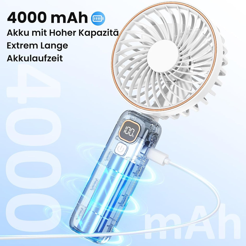 Mini Handventilator USB mit LCD, 6 Stufen, 4000 mAh Akku, 110° neigbar