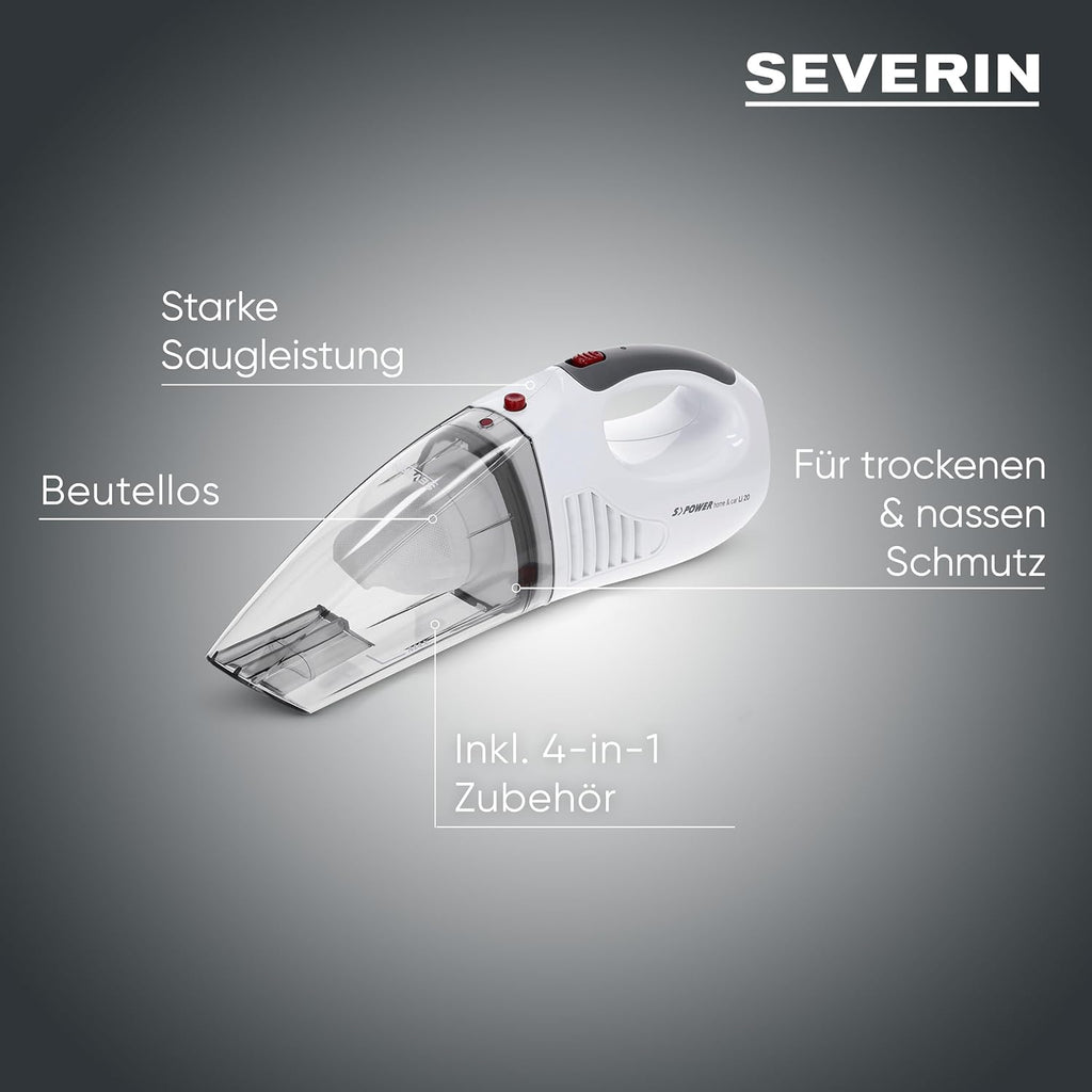SEVERIN Akku Handstaubsauger 3‑in‑1 Nass und Trocken Weiss/Rot
