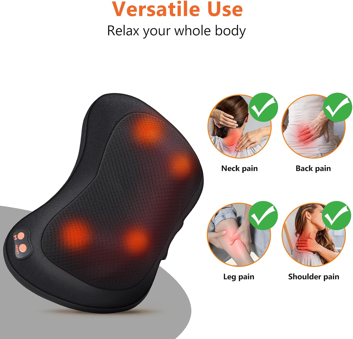 Shiatsu Massagegeraet fuer Nacken Schulter Ruecken mit Waermefunktion Massagekissen