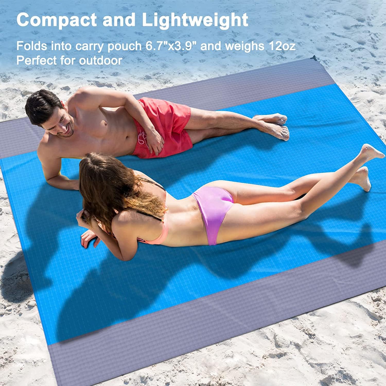 Sandfreie Stranddecke 230x200 cm wasserdicht ultraleicht mit 4 Oesen