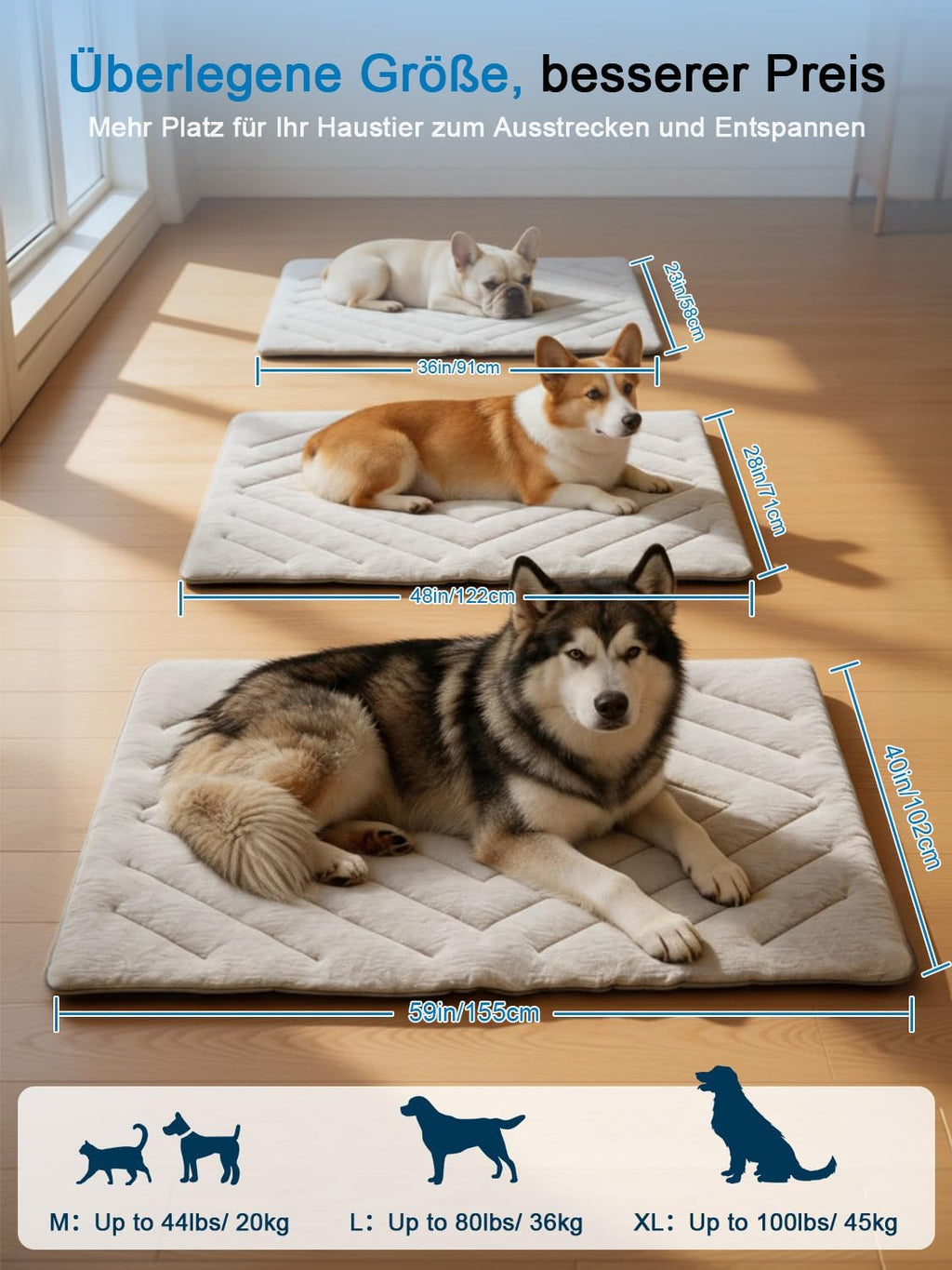 Hundekühlmatte faltbar 2cm selbstkühlend grau X‑groß maschinenwaschbar