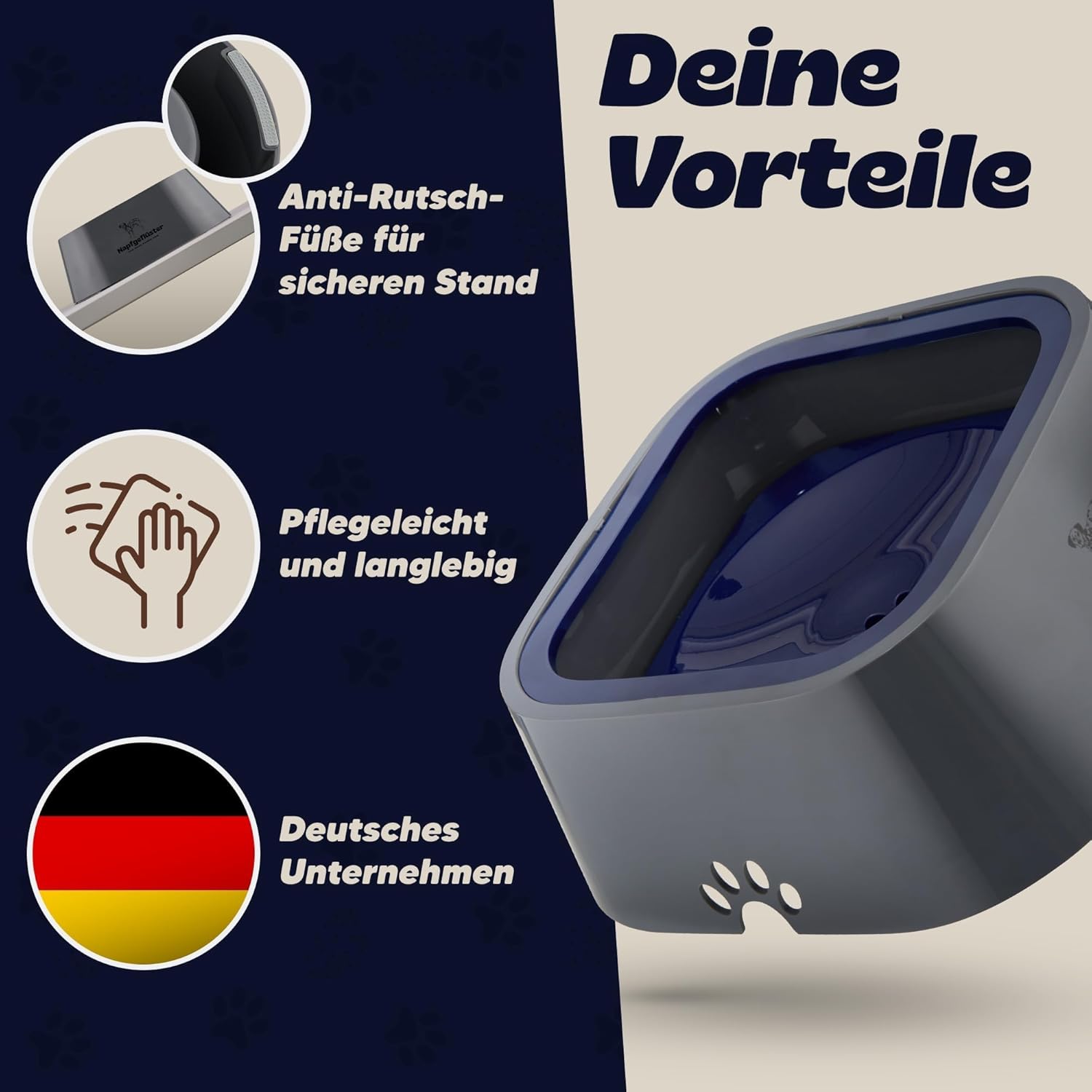 Bella auslaufsicherer Wassernapf 1 L fuer Hunde Katzen Anti-Schlabber rutschfest
