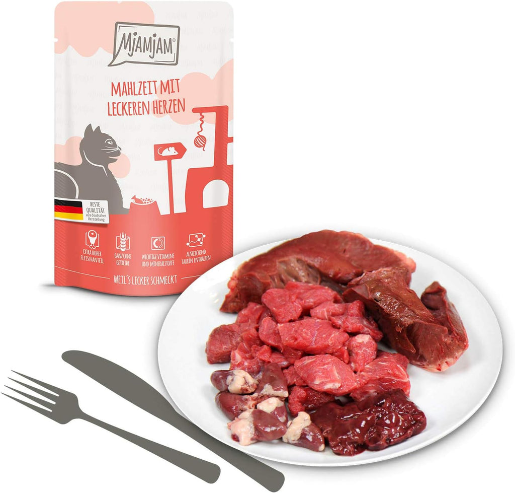 MjAMjAM Premium Katzen Nassfutter Mixpaket I 12x125g Huhn Rind Herzen getreidefr