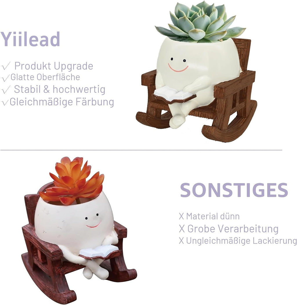 Blumentopf Smiley mit Abflussloch fuer Sukkulenten drinnen und draussen, Kaffee