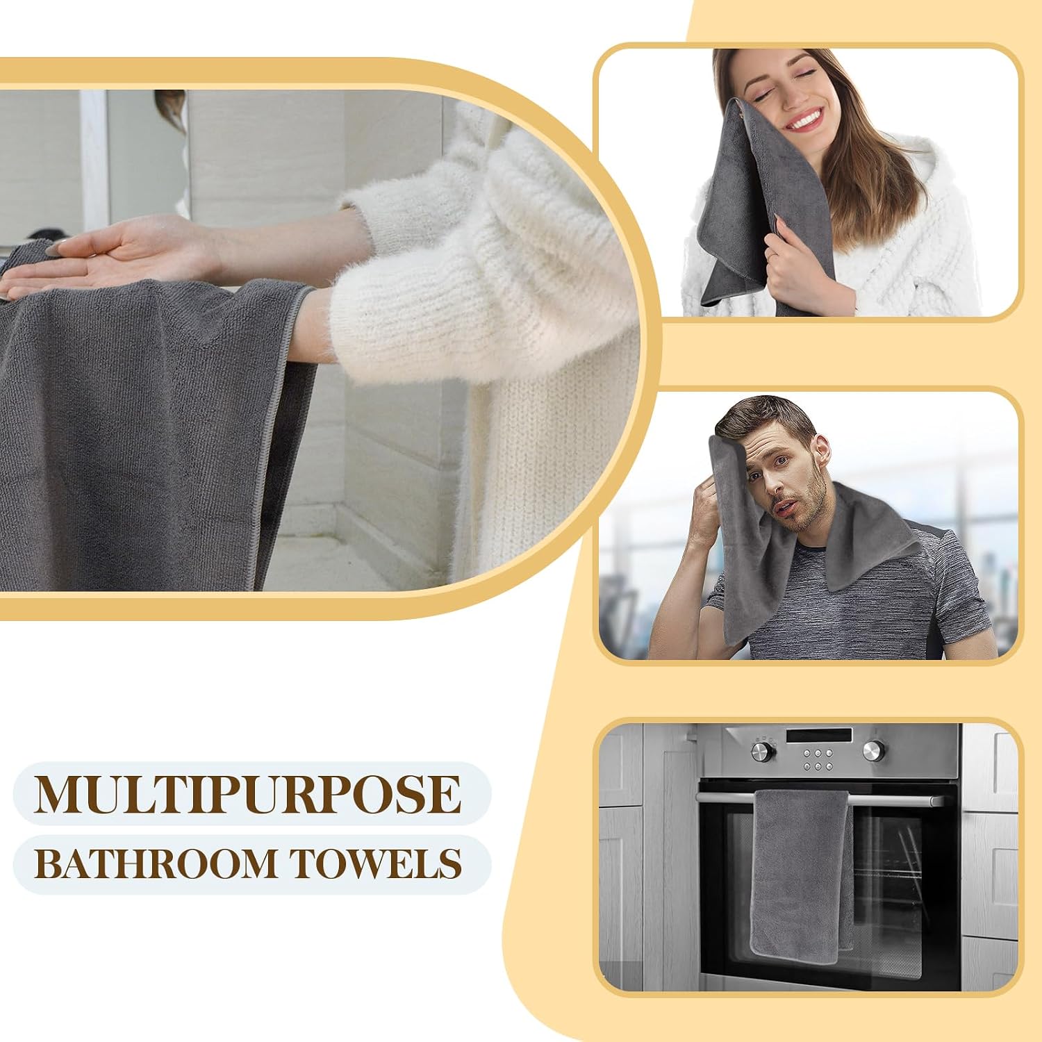KinHwa Mikrofaser Handtuch 2er Pack 40x70 cm Grau hochsaugfaehig 70cm-100cm