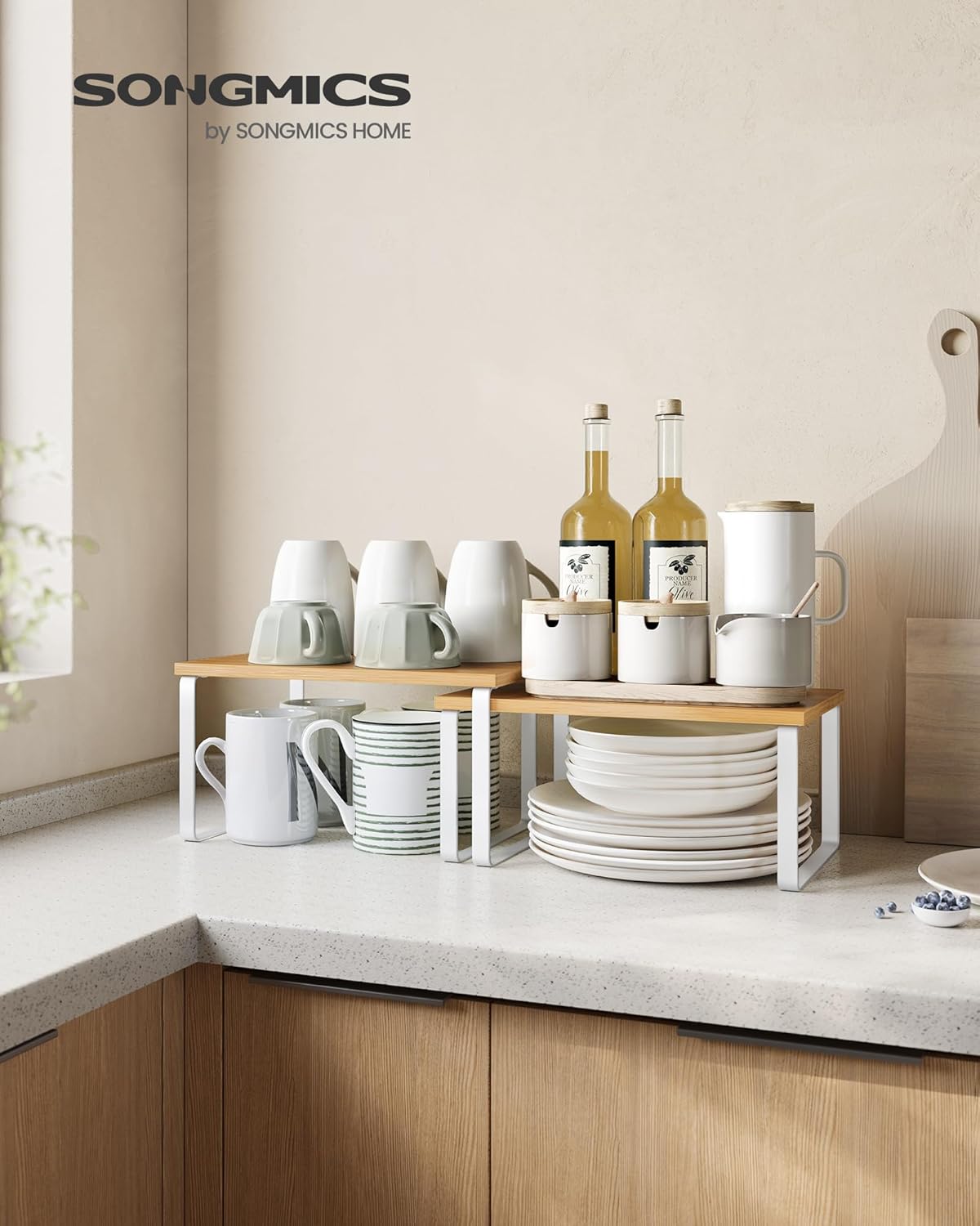 Gewuerzregal 2er Set stapelbar Metall Holz schwarz 29,7cm-39,7cm Kuechen Organizer