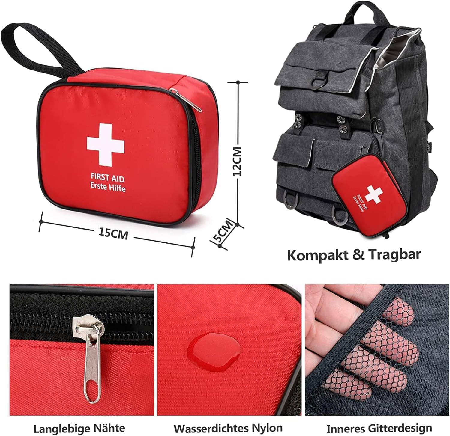 HONYAO Erste Hilfe Set 90-teilig Reiseapotheke Notfalltasche fuer Auto Camping