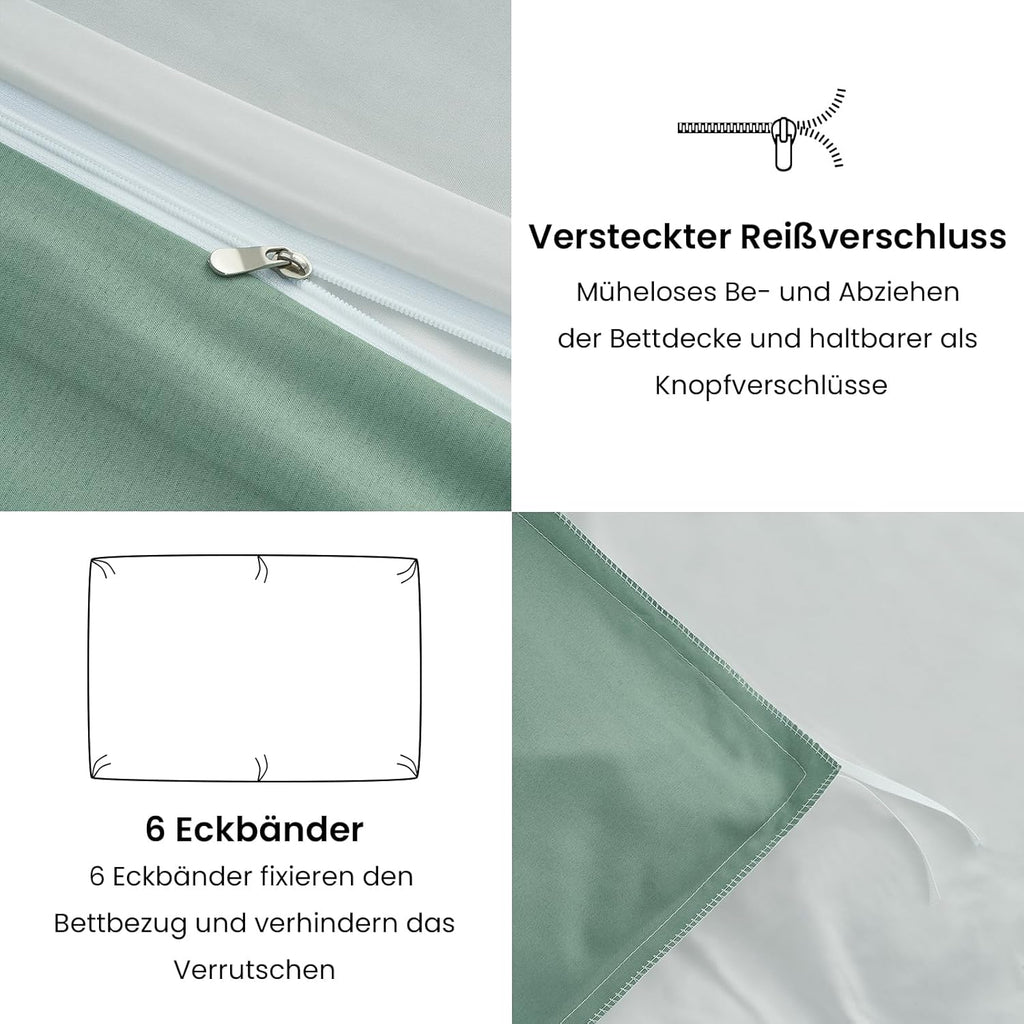 Wendebettwaesche 135x200 Microfaser 4-teilig Olivgruen Beige OeKO-TEX