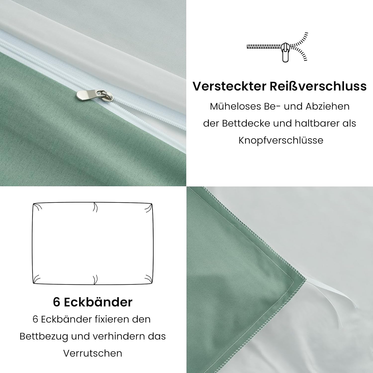 Wendebettwaesche 135x200 Microfaser 4-teilig Olivgruen Beige OeKO-TEX