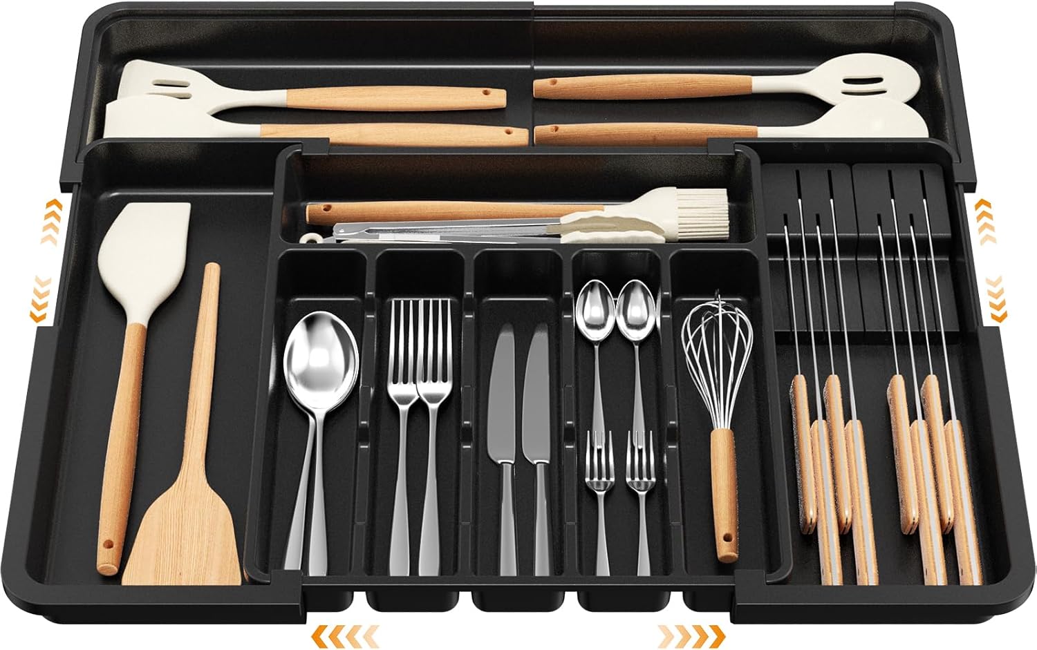 Verstellbarer Besteckkasten Schublade 6-9 Faecher Besteck-Organizer