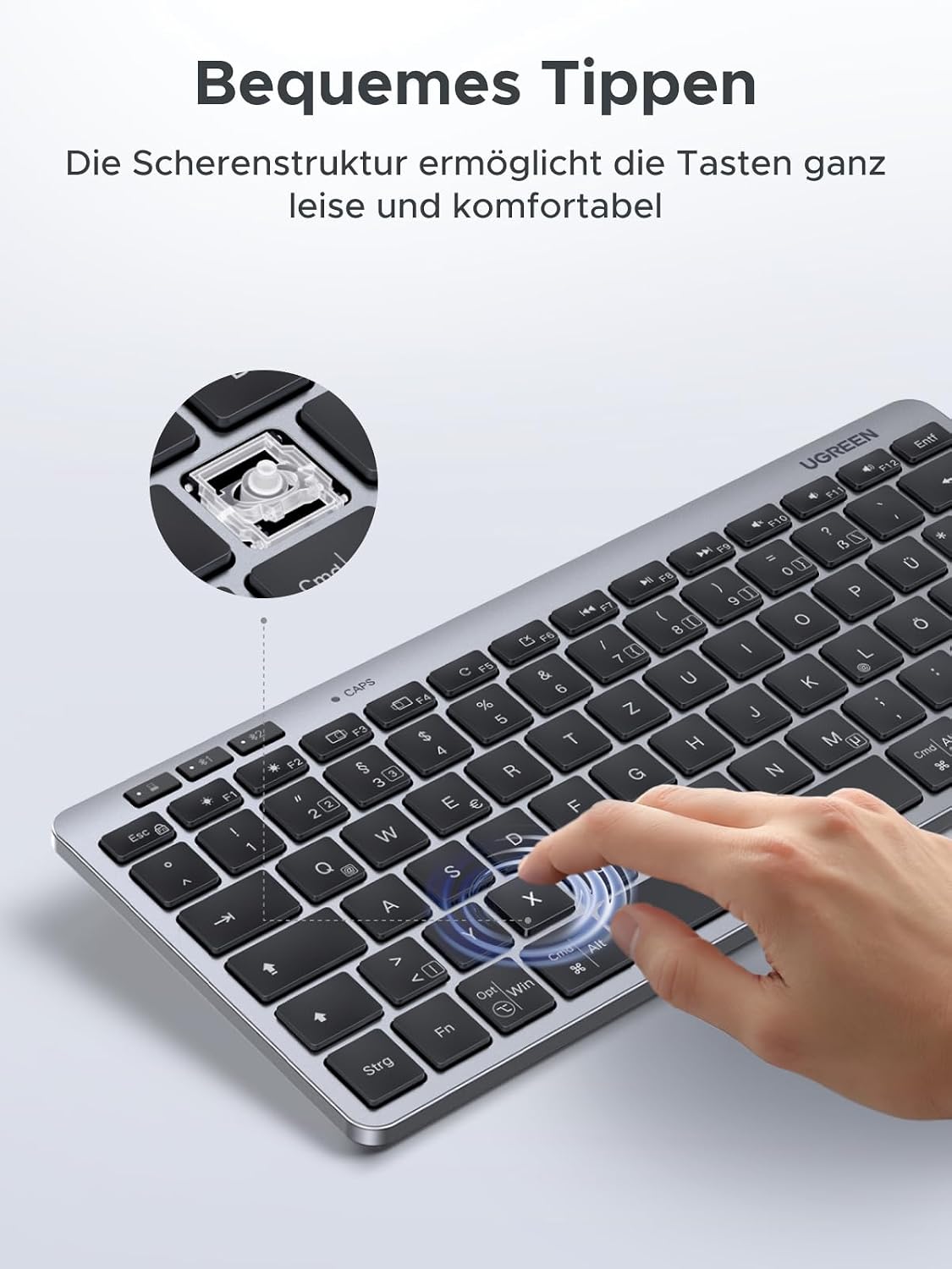UGREEN kabellose Bluetooth Tastatur QWERTZ BT5.3 2,4 GHz leise Mini