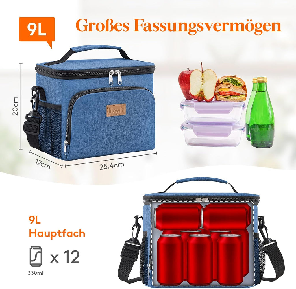 Lifewit Kuehltasche fuer 12 Dosen, isoliert, auslaufsicher, Schulterriemen M-L