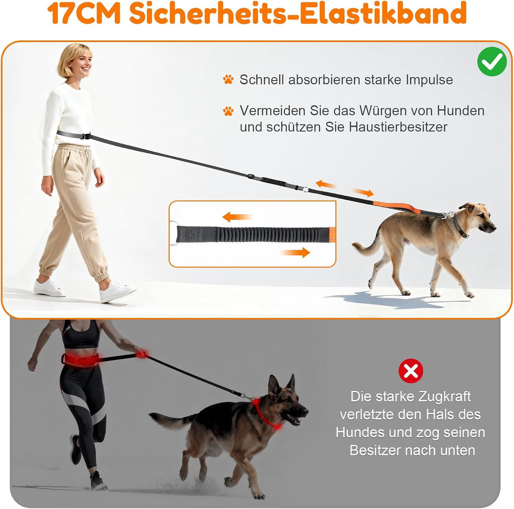 XBEN Joggingleine für Hunde 2,2m-2,35m mit Dualgriff Freihandleine