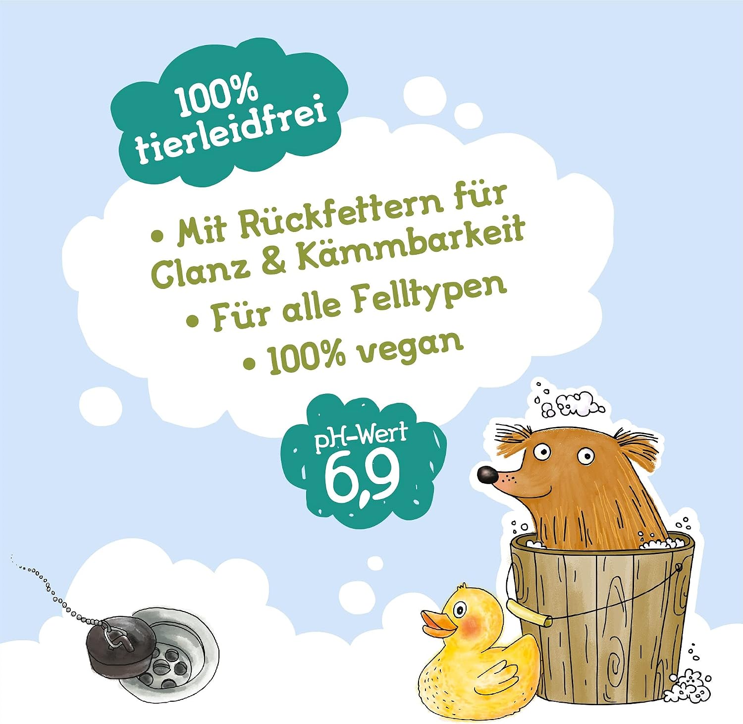 Glueckstier Hundeshampoo 250 ml - rueckfettend, pH‑angepasst, vegane Pflege