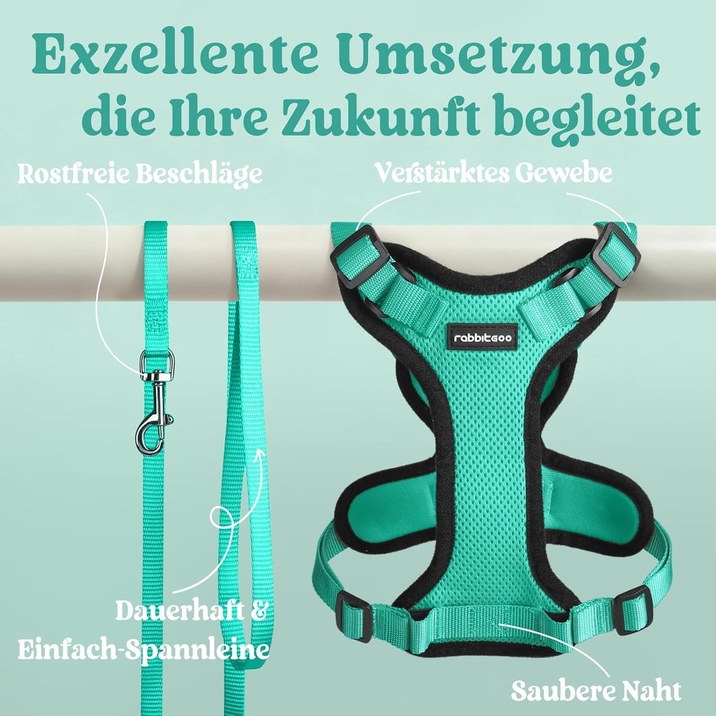 rabbitgoo Katzen Geschirr mit Leine verstellbar reflektierend weich XS Schwarz
