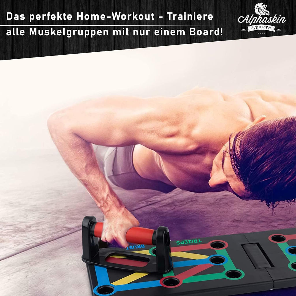 ALPHASKIN Push Up Board klappbar 12-in-1 mit Anti-Rutsch Griffen Brust Schulter