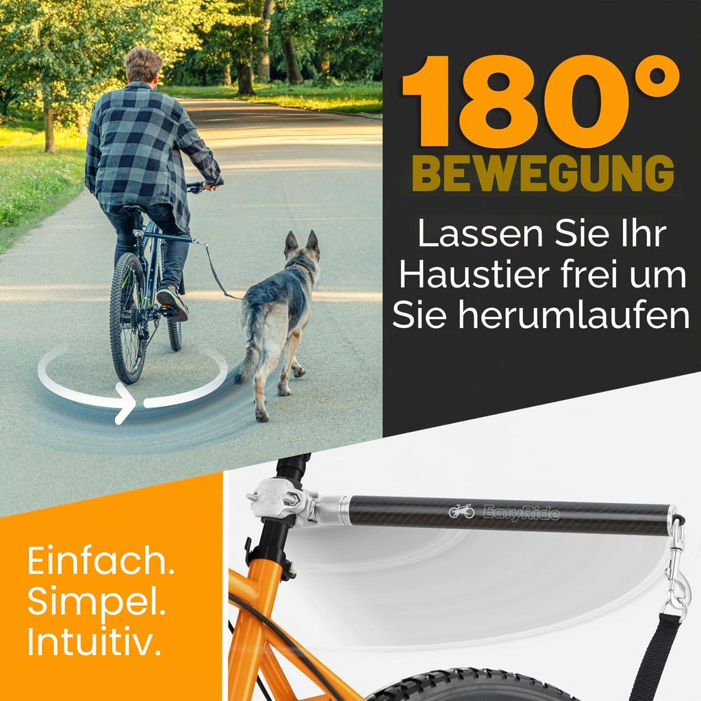 Hunde Fahrrad-Leine mit 180° Drehgelenk und Stossdaempfer, Schwarz