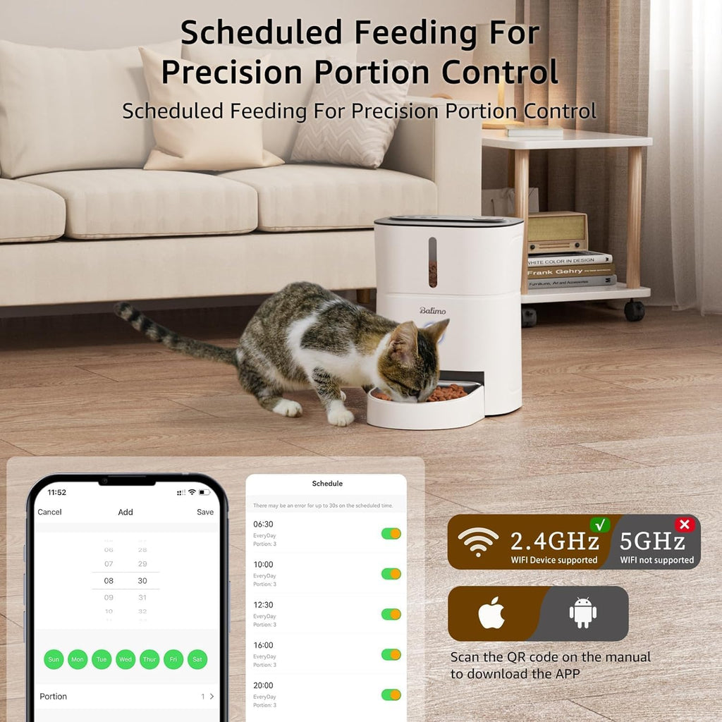 Balimo Futterautomat fuer Katzen 3L mit WiFi App Steuerung und Nachtlicht