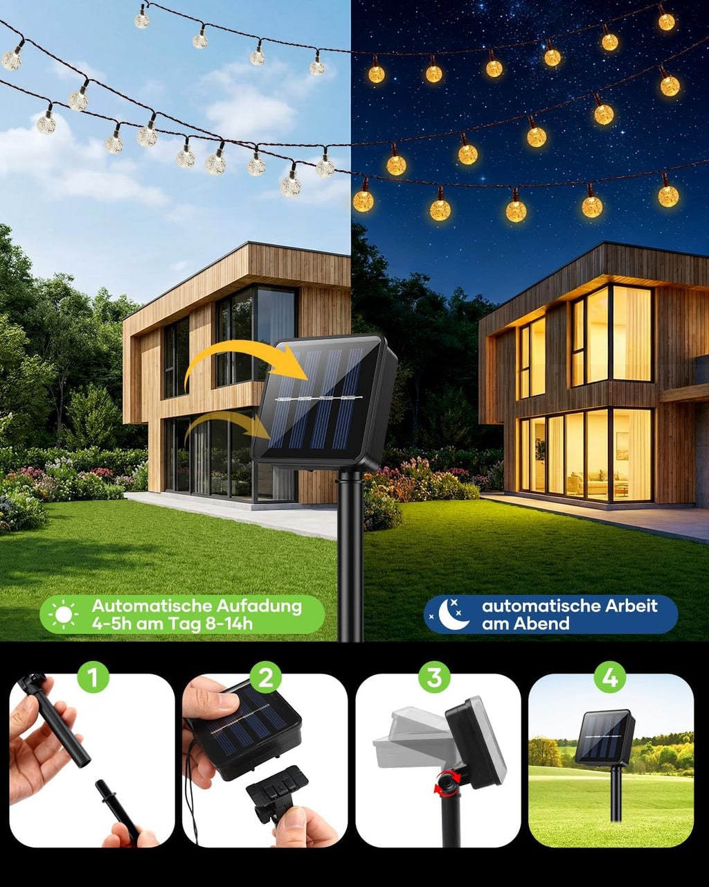 Suright Solar Lichterkette Aussen 8M 30 LED IP65 8 Modi Garten Balkon 8m-14m