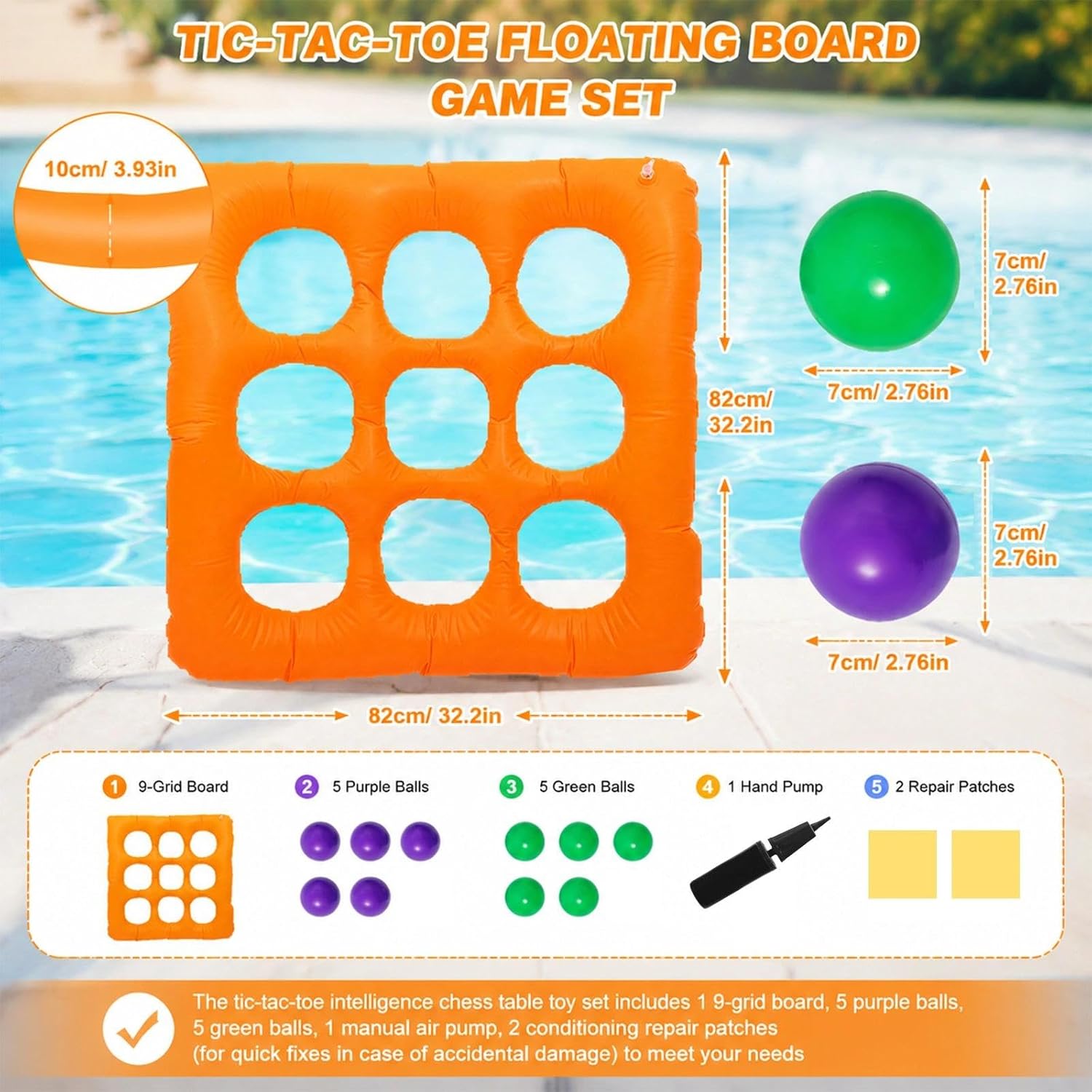 Aufblasbares Tic Tac Toe Pool Spiel 9 Felder mit 10 Baellen Sommerparty Set