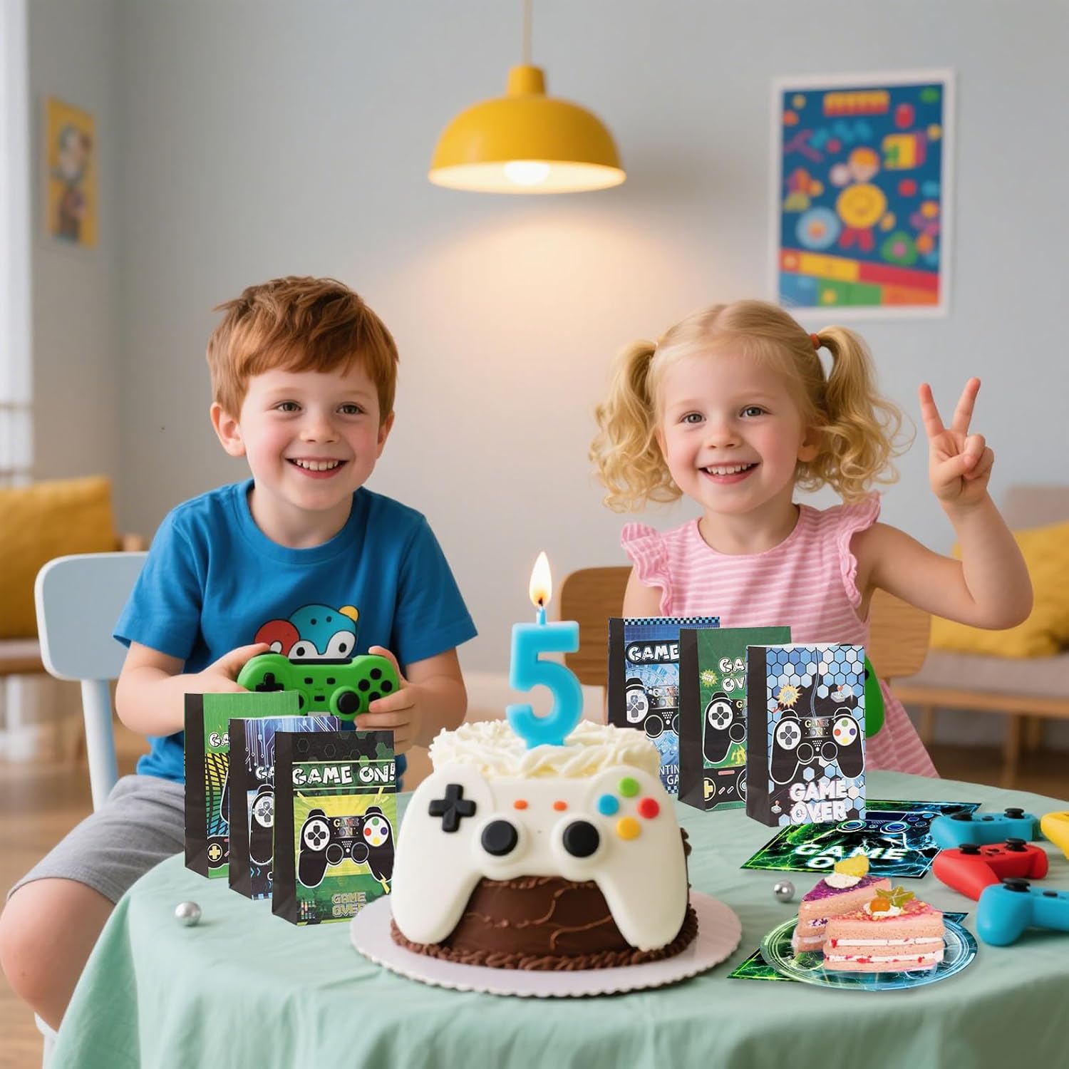 Bikasun 12er Set Geschenktueten mit Katzenmotiv, Papier mit Griffen, Rosa Blau