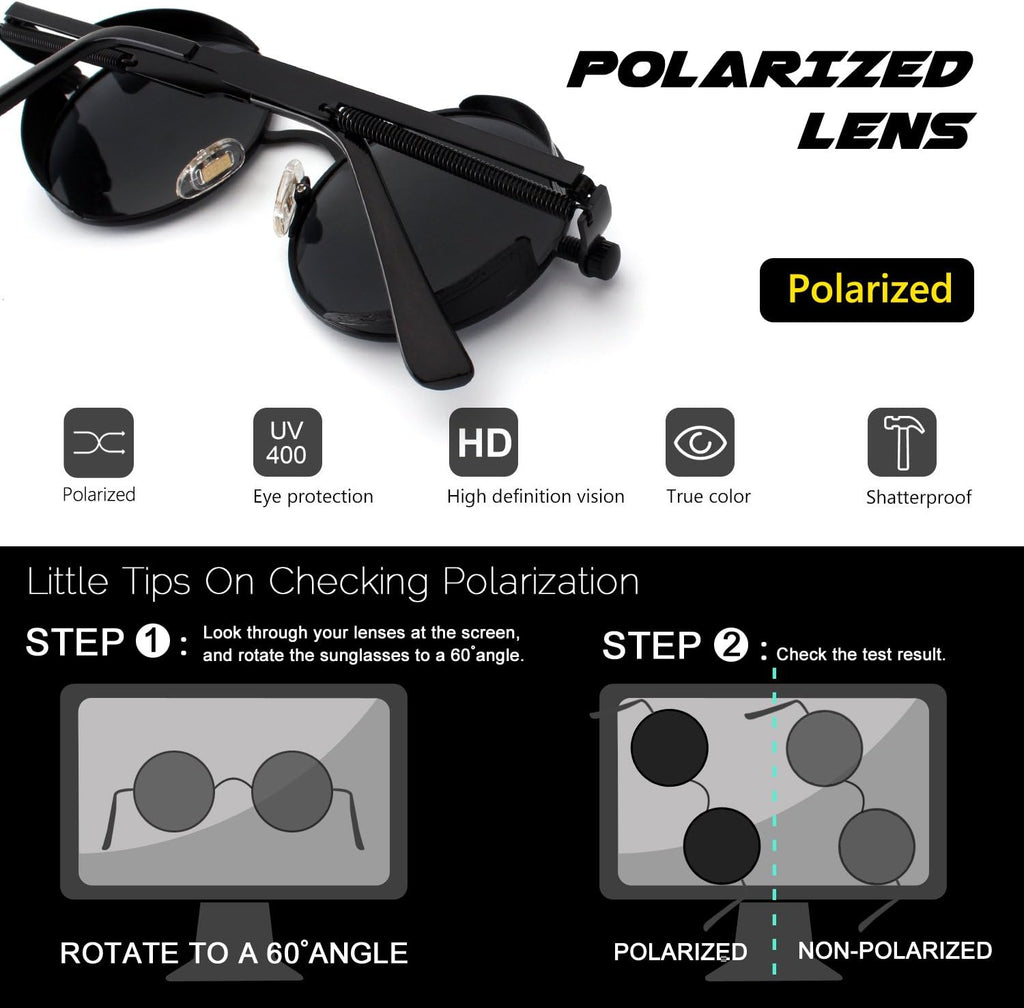 CGID Sonnenbrille rund Polarisiert UV400 Metallrahmen Retro Steampunk Unisex