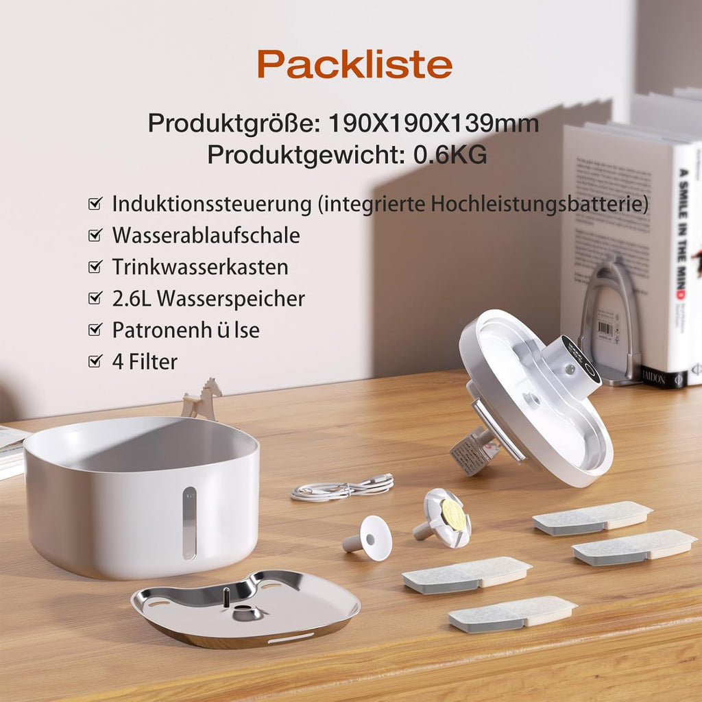 Katzenbrunnen 2,6L mit 4 Filtern 4000mAh Akku leise und batteriebetrieben