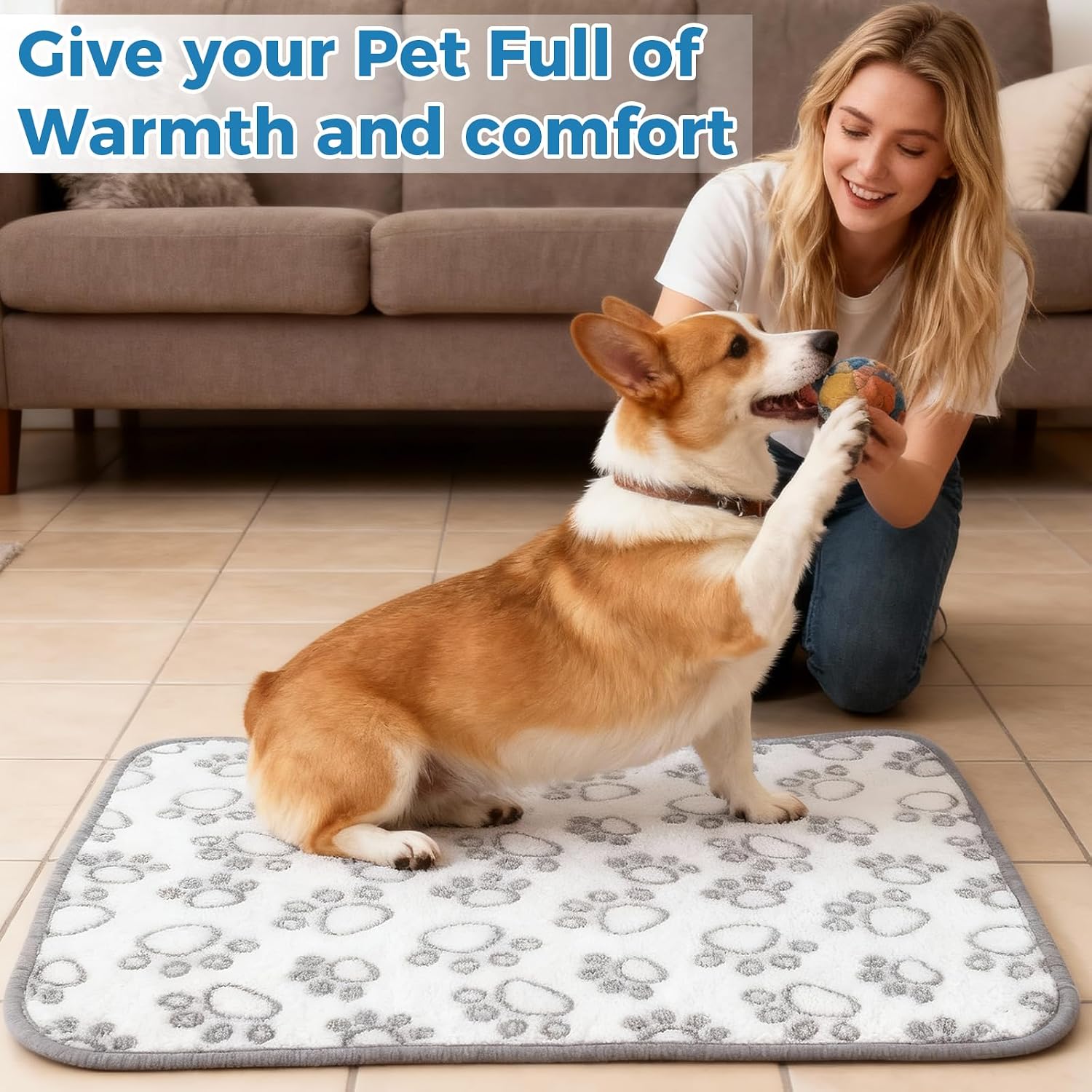 Kuscheldecke 40x60 cm fuer Hunde & Katzen, flauschig, waschbar, grau