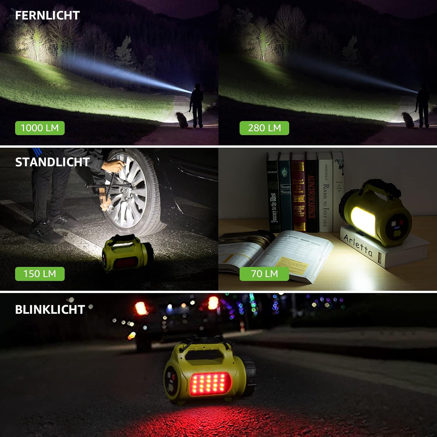 LE LED Handscheinwerfer 1000 Lumen, wiederaufladbar 3600mAh Powerbank, dimmbar