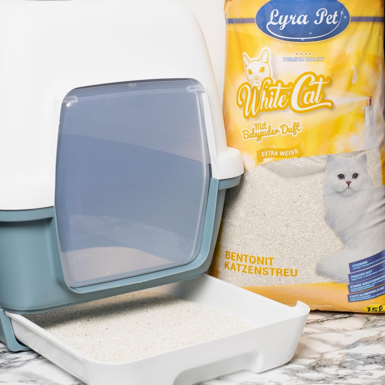 Katzenstreu Bentonit weiss stark klumpend feines Granulat verschiedene Sorten