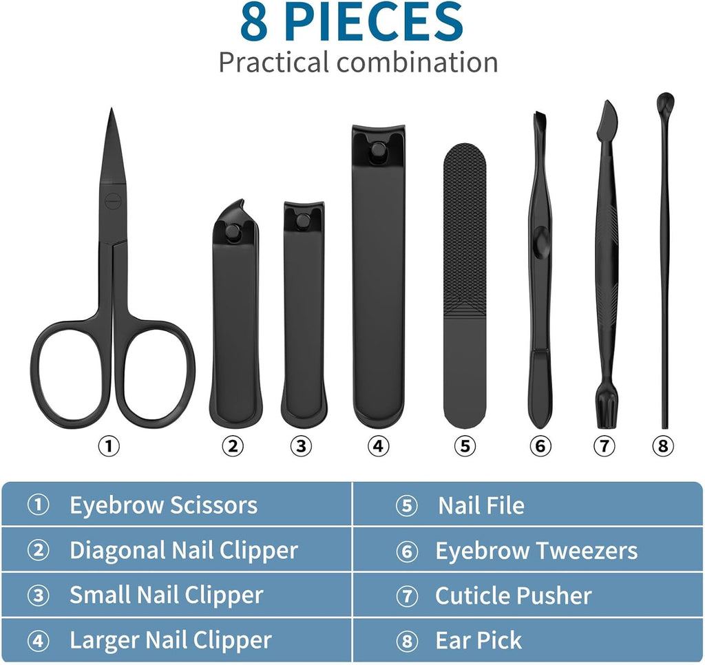 Herren Manikuere Set 8-teilig Edelstahl Reiseset Nagelknipser Pinzette