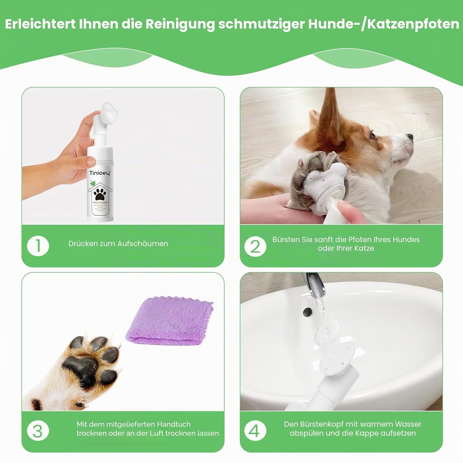 Pfotenreiniger fuer Hunde und Katzen 150ml duftfreie Pfotenreinigung