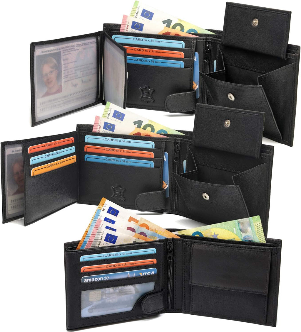 Fa. Volmer Leder Herren Geldboerse Querformat Schwarz Doppelnaht 9 Kartenfaecher