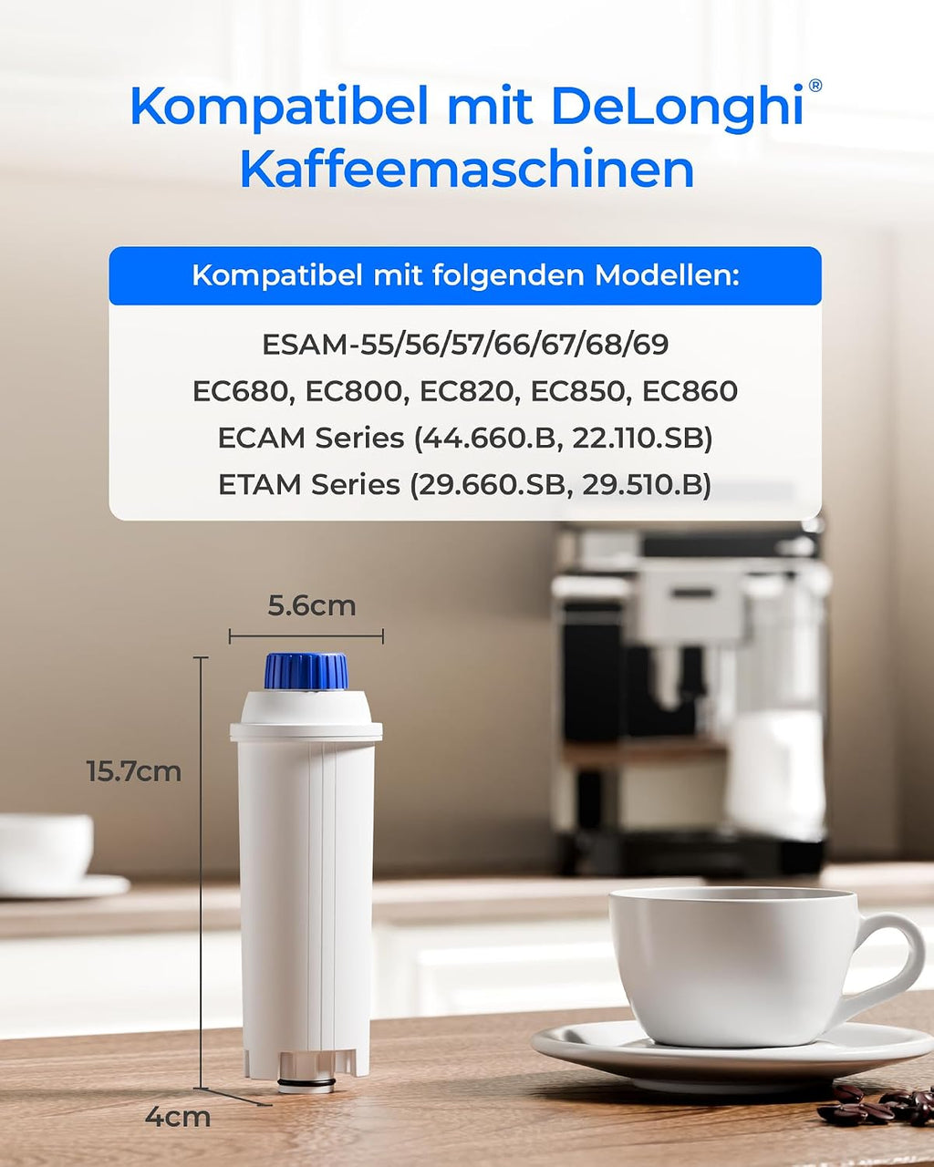 Waterdrop Kaffeefilter kompatibel De'Longhi DLSC002 Magnifica (4 Stueck)