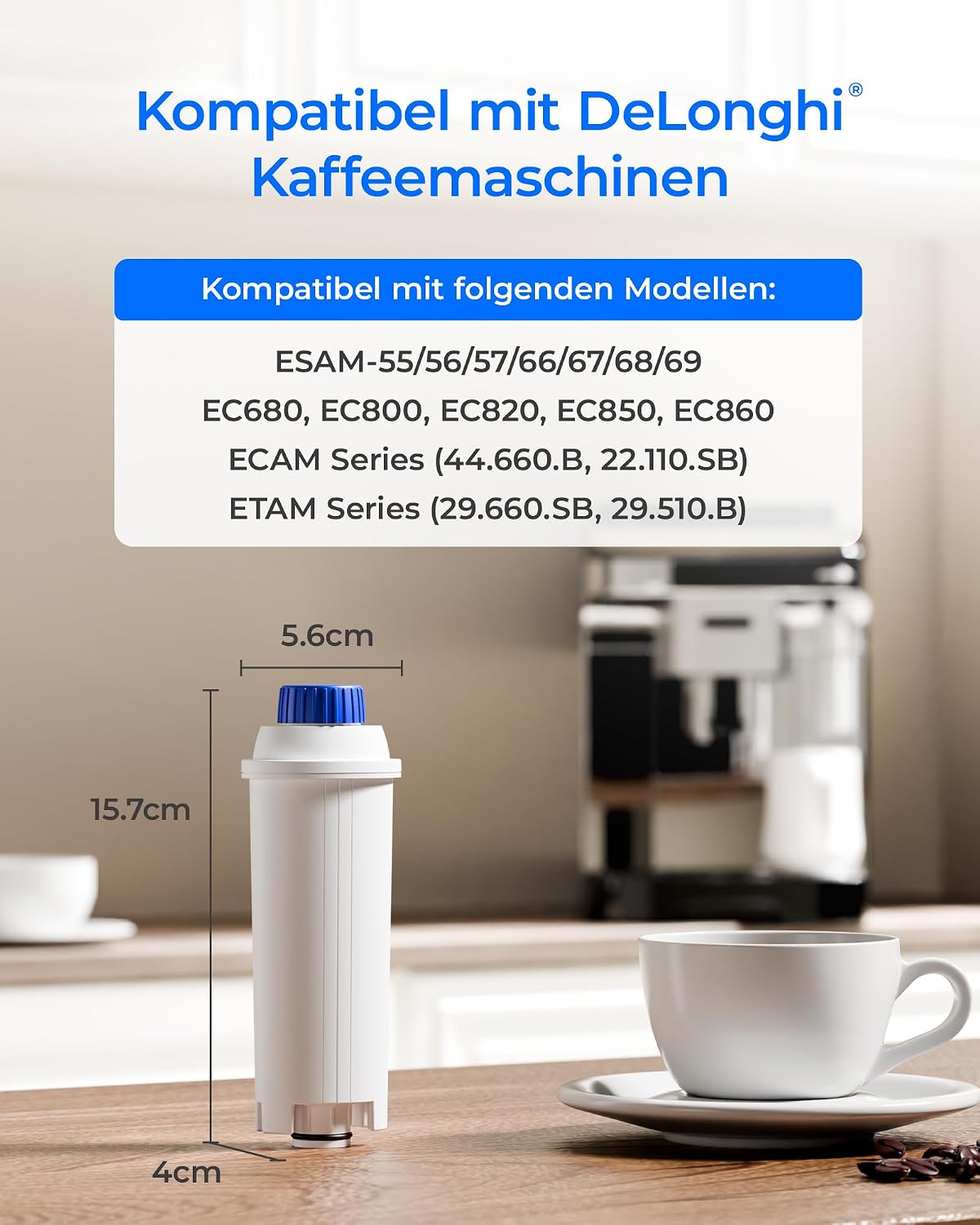 Waterdrop Kaffeefilter kompatibel De'Longhi DLSC002 Magnifica (4 Stueck)