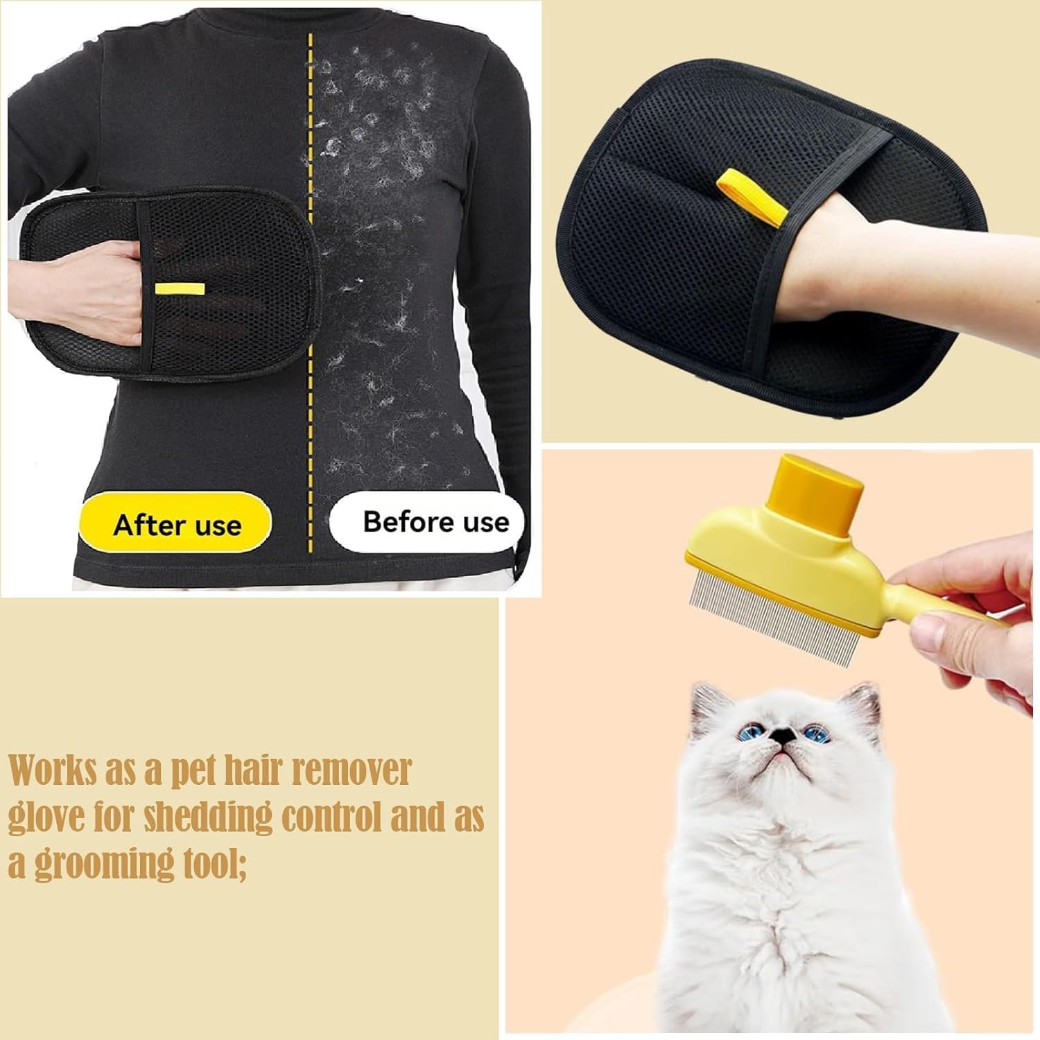 Tierhaarentferner Handschuh fuer Katzen Fellpflege Massage 4er Set