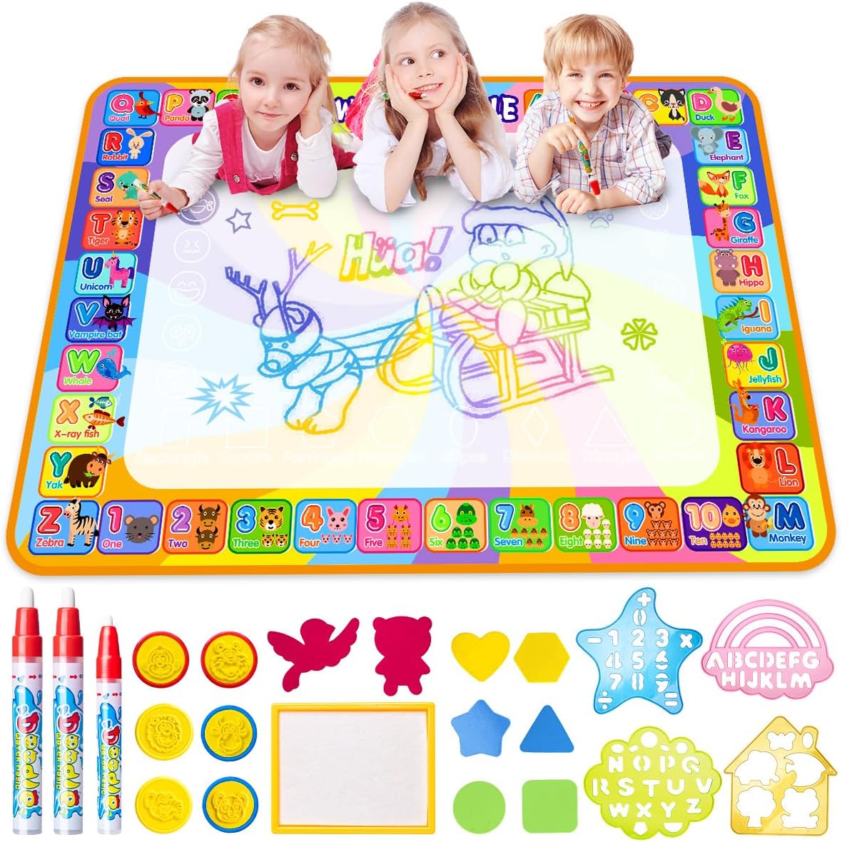 MELAND Wassermalmatte 100×78 cm mit Wasserstift fuer Kinder 3-6 Jahre