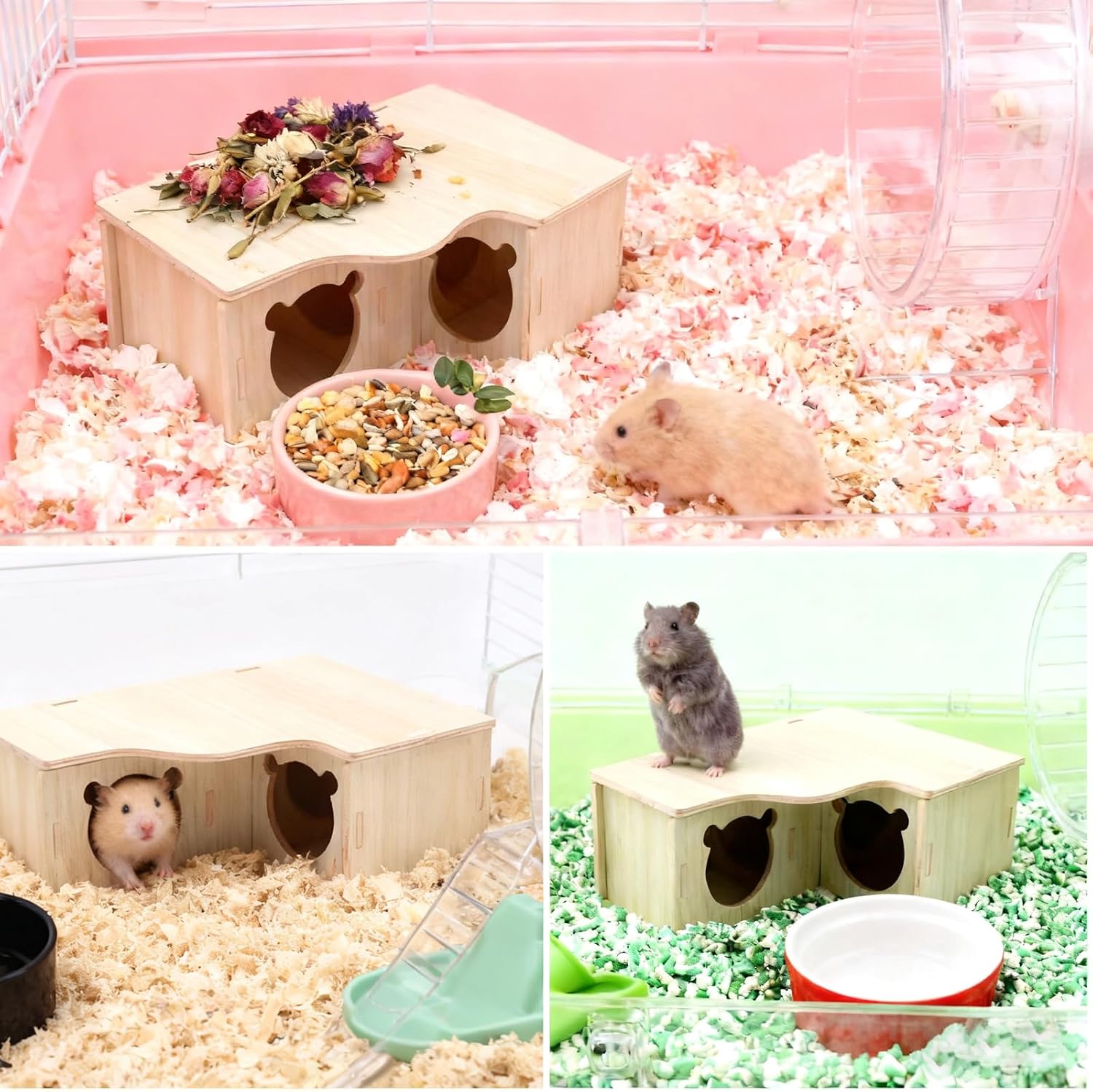 Mehrkammern Hamsterhaus Holz 3 Zimmer Versteck Zwerghamster Rennmaus