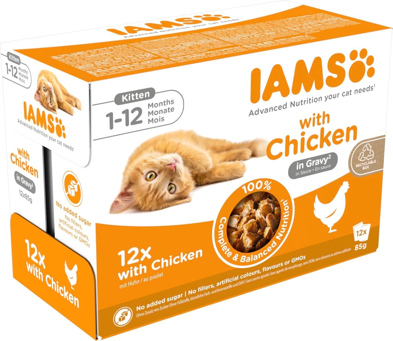 IAMS Delights Kitten Nassfutter 24x85g Huhn in Sauce Katzenfutter Monate