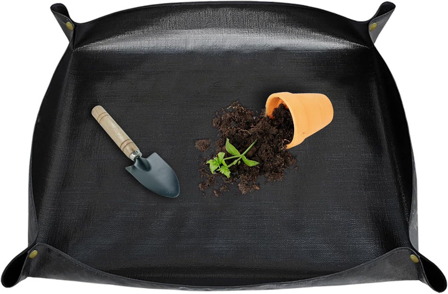 Umtopfmatte 100×100 cm Schwarz faltbar PE mit Kupferhaken