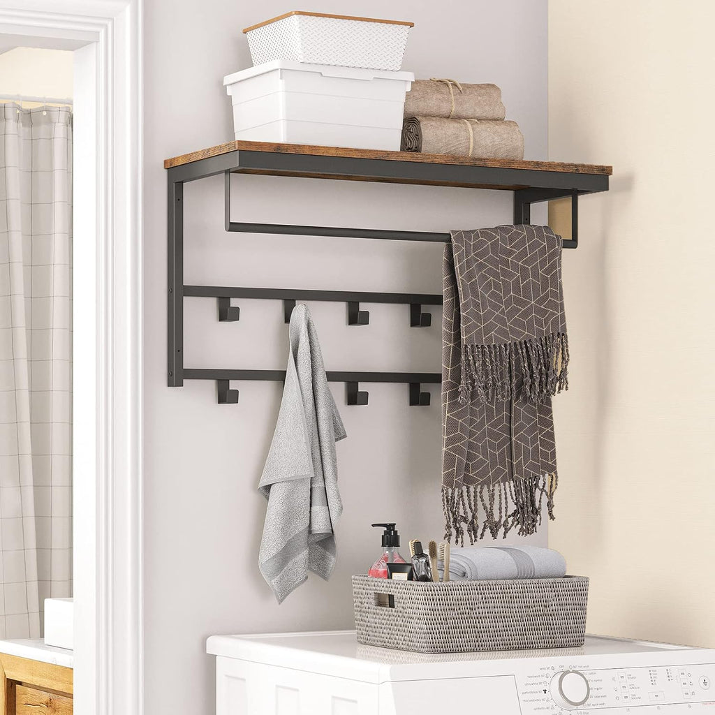 Hoobro Wandgarderobe 42cm mit Ablage und 10 Haken Industriestil